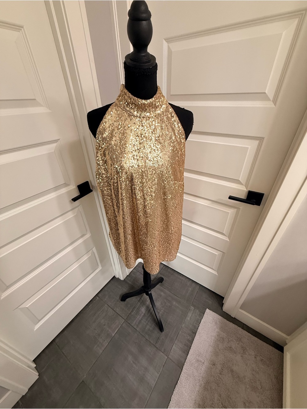 INC International Concepts Gold Sequin Halter Camisole